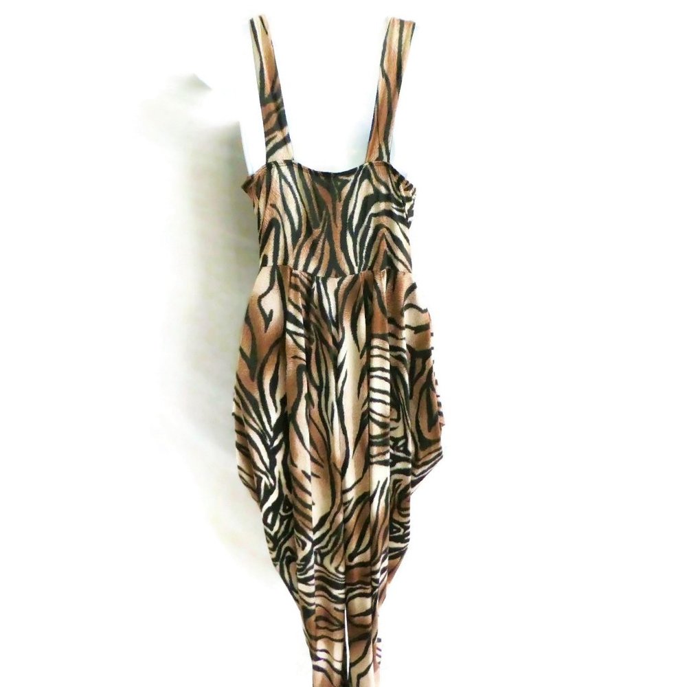 SOLD Vintage Jumpsuit MC Hammer Animal Surplice Plunge Harem Tapered USA L - Picture 2 of 13